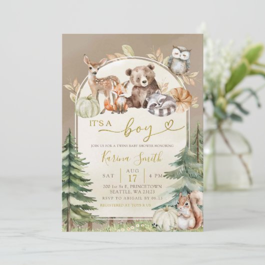 Herfst Boho Woodland Forest Boy Baby shower Kaart (Staand voorkant)