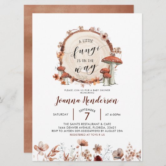 Herfst Boho Woodland Fungi Baby shower Uitnodiging (Voorkant / Achterkant)