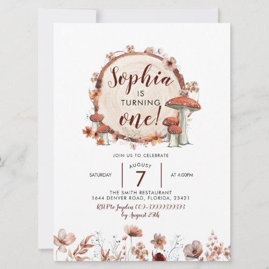 Herfst Boho Woodland Mushroom Birthday Invitation Kaart (Voorkant)