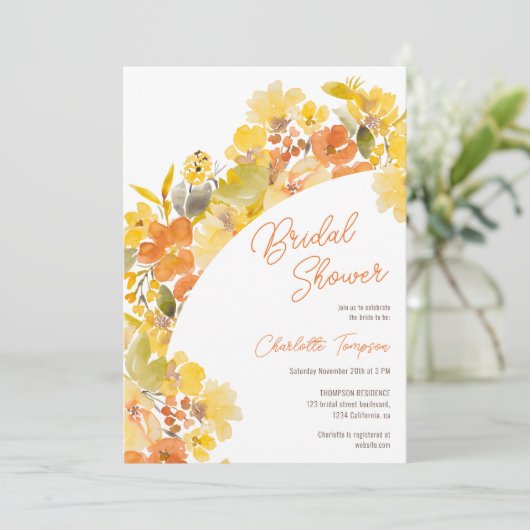 Herfst Boho Yellow Flowers Script vrijgezellenfees Kaart (Staand voorkant)