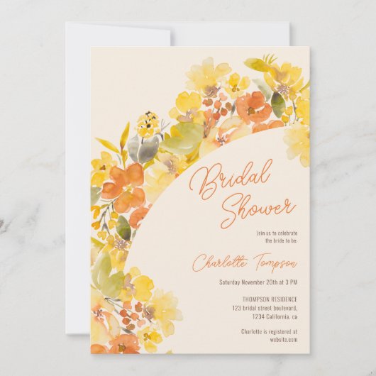 Herfst Boho Yellow Flowers Script vrijgezellenfees Kaart (Voorkant)