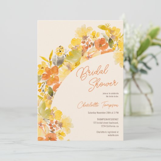 Herfst Boho Yellow Flowers Script vrijgezellenfees Kaart (Staand voorkant)