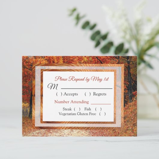 Herfst bomen en bladeren herfst bruiloft RSVP-kaar RSVP Kaartje (Staand voorkant)