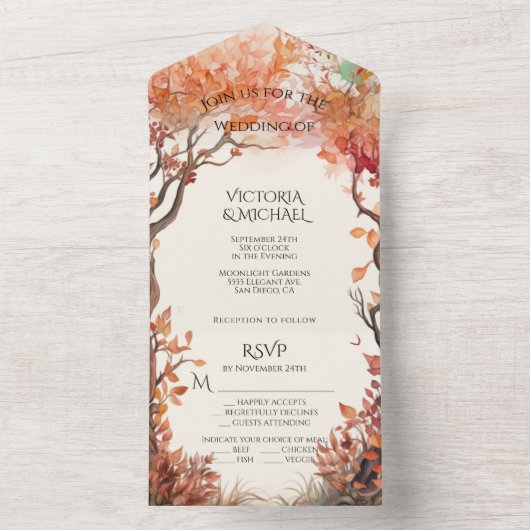 herfst bomen herfst bruiloft all in one uitnodiging (Binnen)