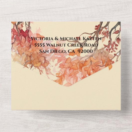 herfst bomen herfst bruiloft all in one uitnodiging (Achterkant)