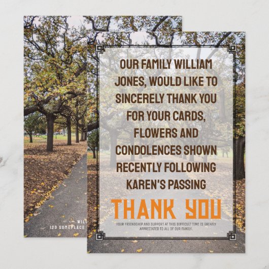 Herfst Bomen Pathway Memorial Dank u kaart (Voorkant / Achterkant)