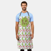 Herfst Bomen Stippen Oranje Groen Monogram Schort (Gedragen)