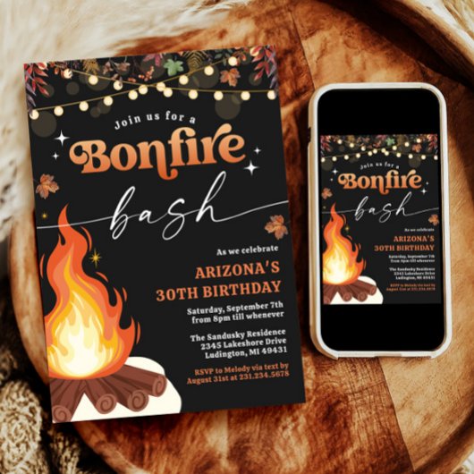 Herfst Bonfire Invitation, Bonfire Bash Kaart