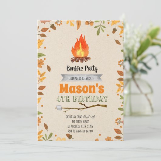 Herfst bonfire party-uitnodiging kaart (Staand voorkant)