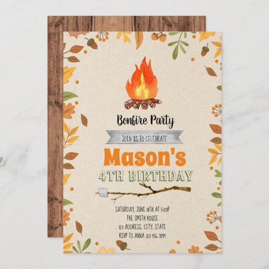 Herfst bonfire party-uitnodiging kaart (Voorkant / Achterkant)