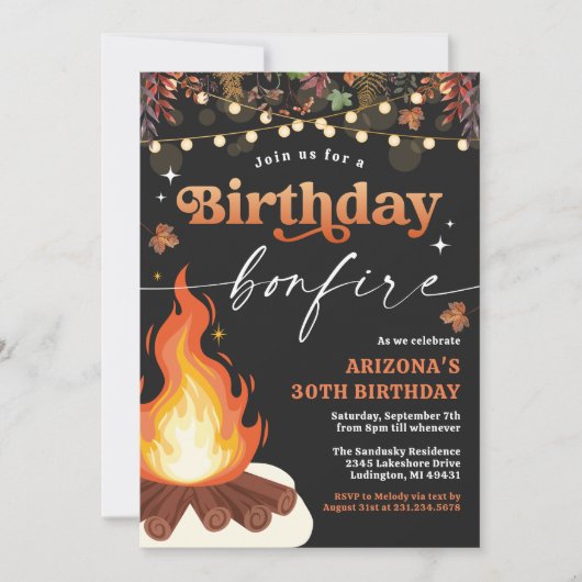 Herfst Bonfire Verjaardag, Bonfire Bash Kaart (Voorkant)