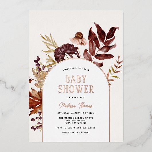 Herfst Boog Baby Shower Folie Uitnodiging (Voorkant)