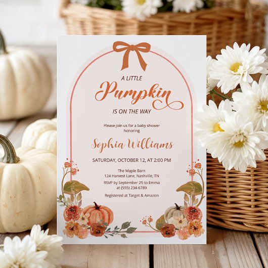 Herfst Boog Kleine Pompoen Meisje Baby Shower Kaart