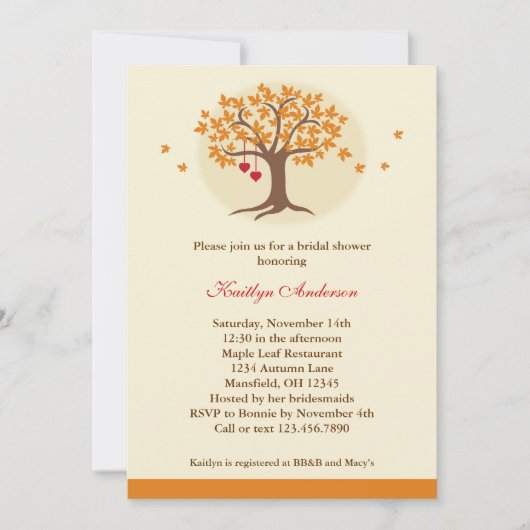 Herfst Boom Bridal Shower-uitnodiging Kaart (Voorkant)