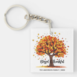 Herfst Boom Gelukkig Thanksgiving Gezegend Sleutelhanger