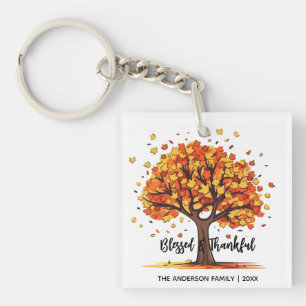 Herfst Boom Gelukkig Thanksgiving Gezegend Sleutelhanger