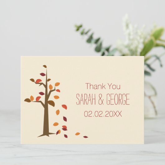 herfst boom, herfst bruiloft Hartelijk dank Kaart (Staand voorkant)