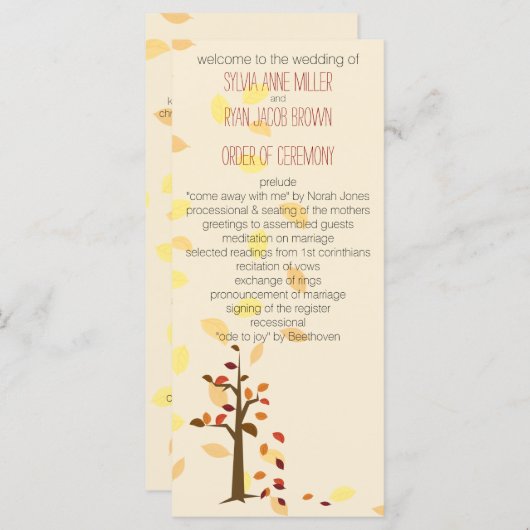 herfst boom, herfst bruin bladeren bruiloft progra programmakaart (Voorkant / Achterkant)