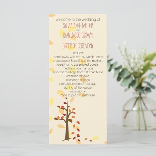 herfst boom, herfst bruin bladeren bruiloft progra programmakaart (Staand voorkant)