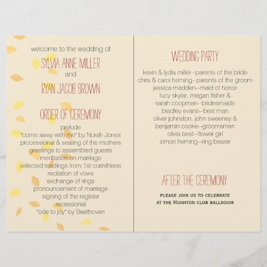 Herfst boom, herfst-tweeledig weddenschapsprogramm (Achterkant)