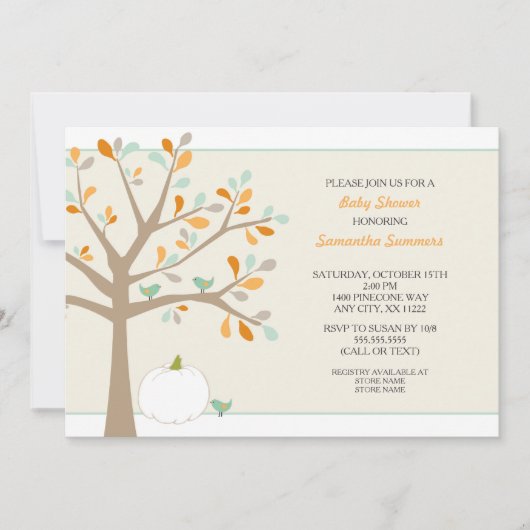 Herfst boom met witte pompoen Baby shower Invitae Kaart (Voorkant)