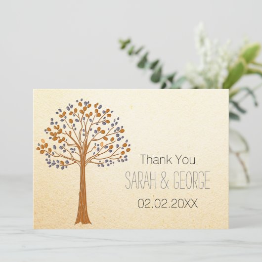 herfst boom, Rustic Fall Wedding Bedankt kaarten (Staand voorkant)