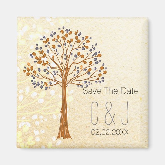 herfst boom, Rustic Wedding redt datummagneten Magneet (Voorkant)