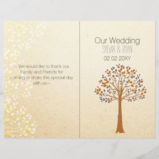 Herfst boom, Rustic Wedding twevoudig Wedding-prog (Voorkant)