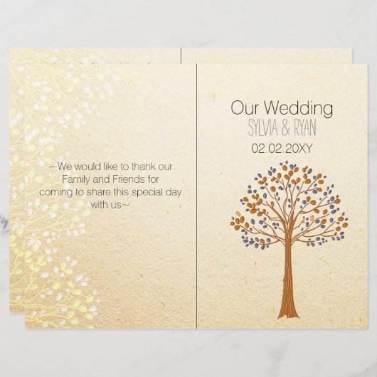 Herfst boom, Rustic Wedding twevoudig Wedding-prog (Voorkant / Achterkant)