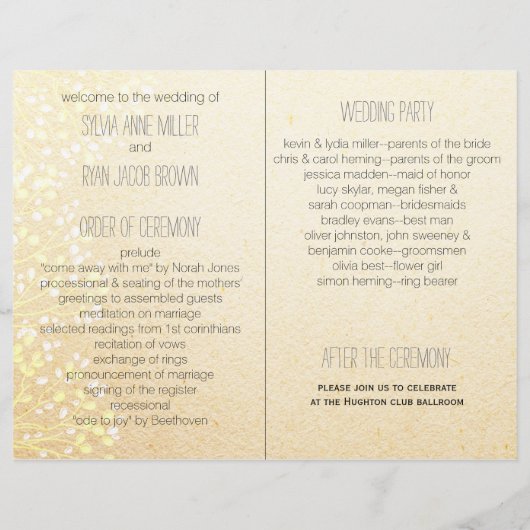 Herfst boom, Rustic Wedding twevoudig Wedding-prog (Achterkant)