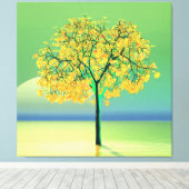 Herfst boom zonsondergang uitgerekte canvas print (Insitu (Houten vloer))