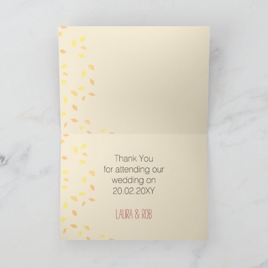 Herfst, boomvalbruiloft Dank U Bedankkaart (Binnen)