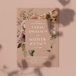 Herfst bord roze bloemenbruiloft QR-code details Kaart