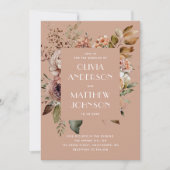 Herfst bord roze bloemenbruiloft QR-code details Kaart (Voorkant)