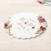 Herfst bordeaux bloemengoud folie baby shower kartonnen onderzetters (Gekanteld)