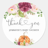 Herfst bordeaux bloemenpompoen ronde sticker (Voorkant)