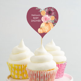 Herfst bordeaux blozen roze bloemencake topper hart sticker