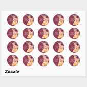 Herfst bordeaux blozen roze bloemencake topper ronde sticker (Vel)