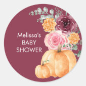 Herfst bordeaux blozen roze bloemencake topper ronde sticker (Voorkant)