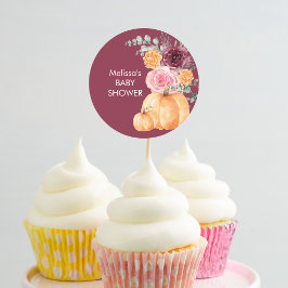 Herfst bordeaux blozen roze bloemencake topper ronde sticker