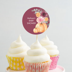 Herfst bordeaux blozen roze bloemencake topper ronde sticker