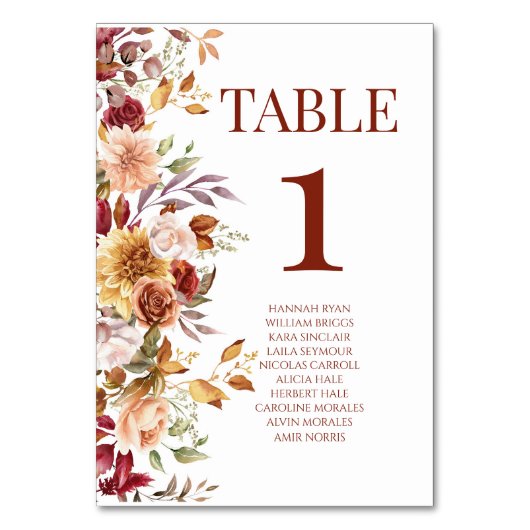 Herfst bordeaux bruin beige bloemenbruiloft kaart (Voorkant)