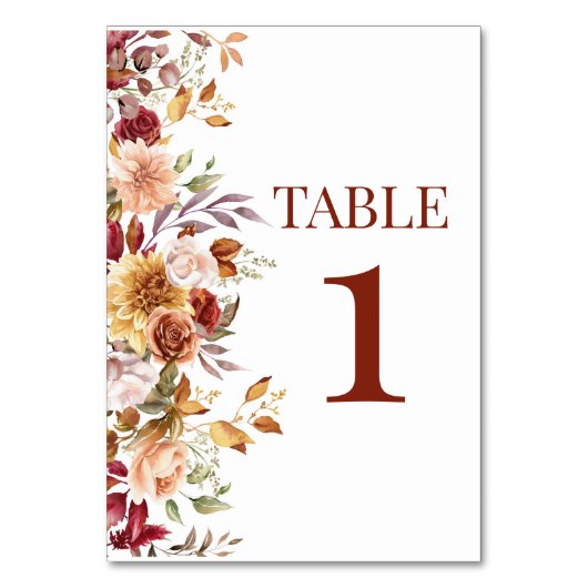 Herfst bordeaux bruin beige bloemenbruiloft kaart (Voorkant)