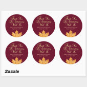 Herfst bordeaux gouden esdoornblad dank u bruiloft ronde sticker (Vel)