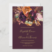 Herfst bordeaux perzik bruin goud roze bloemenbrui kaart (Voorkant)