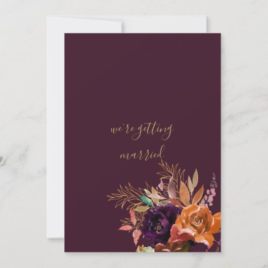 Herfst bordeaux perzik bruin goud roze bloemenbrui kaart (Achterkant)