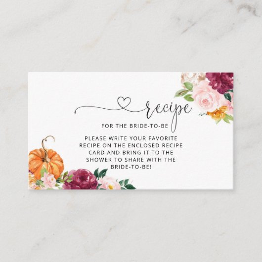 Herfst bordeaux pompoen bruidsrecept informatiekaartje (Voorkant)