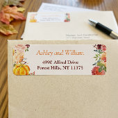 Herfst Bordeaux Sinaasappel Bloemige Bladeren Pomp Etiket