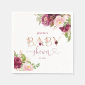 Herfst bordeauxrood bloemendoekjes van baby shower servet (Voorkant)