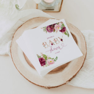 Herfst bordeauxrood bloemendoekjes van baby shower servet